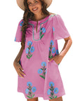 Floral Split Neck Mini Dress