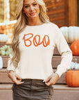 Boo Knitted Pattern Ribbed Edge Sweater