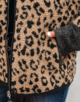 Leopard Zip-Up Stand Neck Side Pocket Jacket