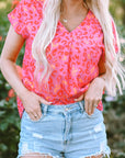 Charley Leopard V Neck Short Sleeve Blouse