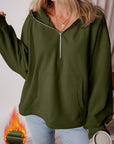 Kate Fleece Lined Half Zipper Kangaroo Pockets Loose Hoodie