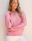 Ashlynn Flower Detail Knitted Notched Neck Sweater