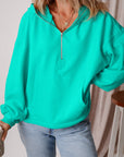 Kate Fleece Lined Half Zipper Kangaroo Pockets Loose Hoodie