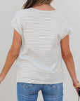 Stripe Cap Sleeve Crewneck Tee