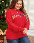 Plus Size Christmas Merry Tinsel Drop Shoulder Sweater