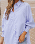 Striped Casual Shirred Cuffs Shirt