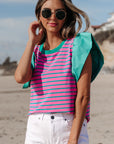 Adrianna Stripe Ruffled Sleeve Crew Neck Blouse
