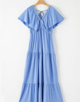 Kelsey Textured Flutter Sleeve Ruffled Maxi Dress