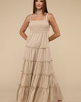 Woven Smocked Top Tiered Cami Maxi Dress