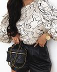 Abstract Balloon Sleeve Blouse
