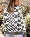 Checker Round Neck Drop Shoulder Sweater
