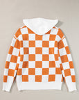 Lila Checkered Kangaroo Pocket Hooded Sweater