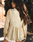 Metallic Frilled V Neck Puff Sleeve Babydoll Blouse
