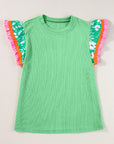 Floral Ric-Rac Contrast Short Sleeve Top