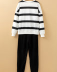 Black Striped Drop Shoulder Pullover and Joggers Set