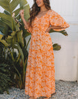Eileen Floral V Neck Wide Sleeve Maxi Dress