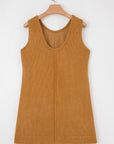 Solid Corduroy Sleeveless Pocketed Mini Dress