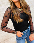 Black Bow Mesh Long Sleeve Top