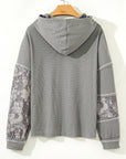 Stripe Patchwork Waffle Knit Long Sleeve Hooded Top