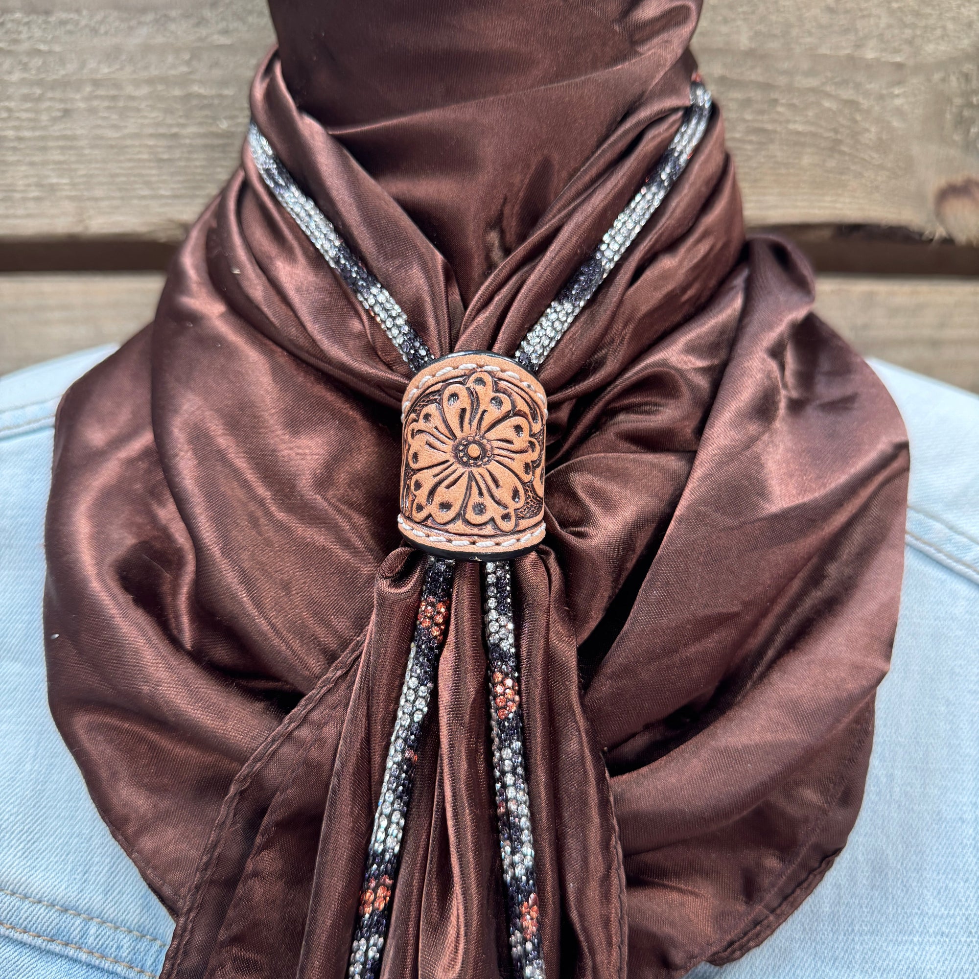 35X35" Solid Brown Wild Rag / Scarf - Leather Slide and Bolo Tie
