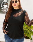 Plus Size Lace Patchwork Cutout Long Sleeve Top