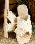 Vada Tassel Woven Crossed Straps Flat Slippers