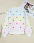 Colorblock Heart Mock Neck Drop Shoulder Sweater