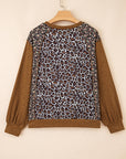 Leopard Floral Patchwork Ribbed Puff Sleeve Top