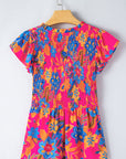 Zaniyah Floral Smocked Ruffle Trim Flutter Sleeve Blouse