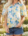 Floral Stripe Puff Sleeve Blouse