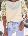 Floral Patchwork Bubble Sleeve Top