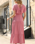 Kelsey Textured Flutter Sleeve Ruffled Maxi Dress