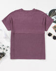 Alessandra Plain Corded Knit Mock Neck T Shirt