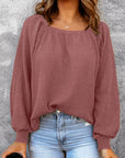 Hallie Square Neck Puff Sleeve Waffle Knit Top