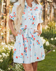 Stripe Floral Belted Mini Dress