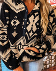Plus Size Western Aztec Fleece Half Button Sweatshirt
