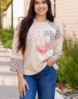 Emilia Plaid Floral Peace Heart Long Sleeve Top