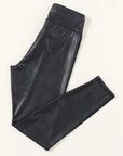 Solid Leather Dip Waist Leggings