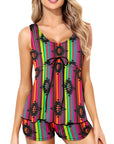 Neon Aztec Tankini & Boy Shorts Swim Set
