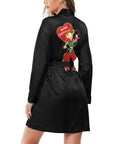 Be My Valentine Women's Long Sleeve Belted Satin Feel Dressing Lounge Robe