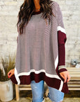Stripe Colorblock Patchwork Dolman Sleeve Sweater