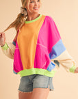 Orchid Petal Colorblock Patchwork Drop Shoulder Top