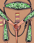 Hilason Western Horse Headstall Breast Collar Set American Leather Green