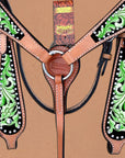 Hilason Western Horse Headstall Breast Collar Set American Leather Green