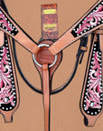 Hilason Western Horse Headstall Breast Collar Set American Leather Pink