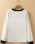 Colorblock Textured V-Neck Blouse