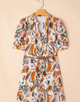 Christina Puff Sleeve Button Up Braided Belt Mini Dress
