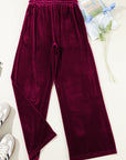 Solid Drawstring Waist Wide Leg Pants