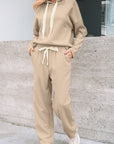 Solid Corduroy Lace Hoodie and Pants Set