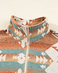 Western Aztec Quarter-Zip Elastic Cuffs Sweatshirt
